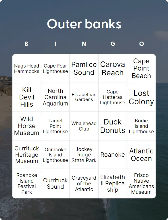 Outer banks bingo card template