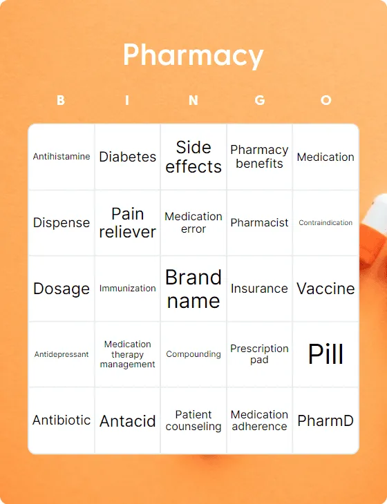 Pharmacy bingo card template