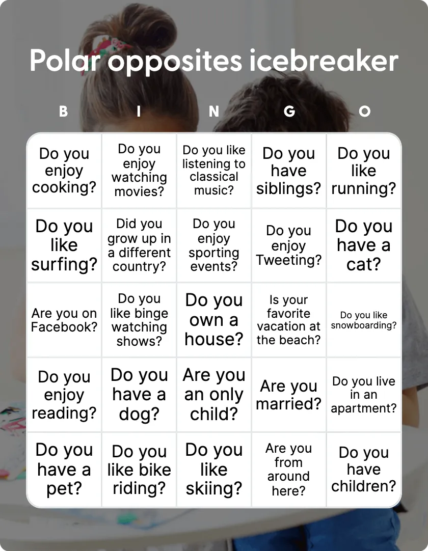 Polar opposites icebreaker  bingo card template