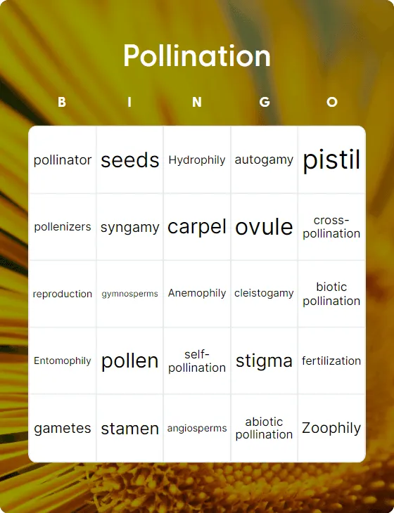 Pollination bingo card