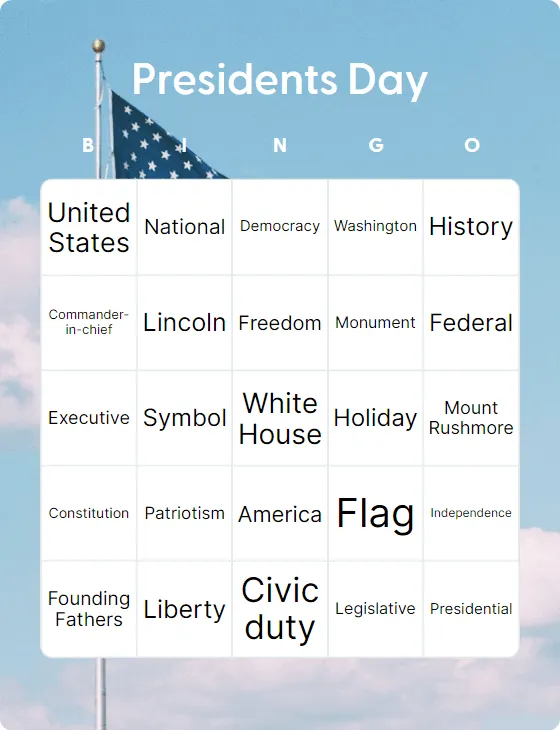 Presidents Day bingo card template