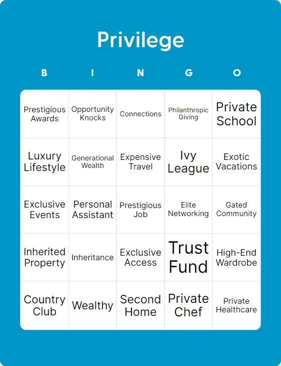 Privilege bingo card