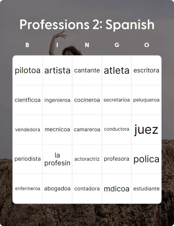 Professions 2: Spanish bingo card