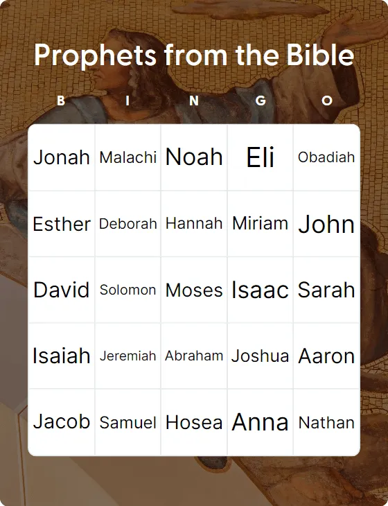 Prophets from the Bible bingo card template