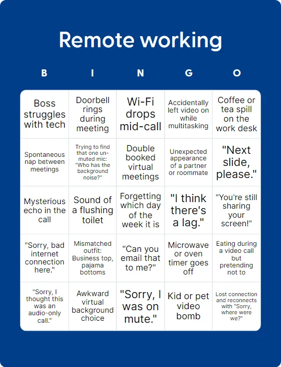Remote Working bingo card