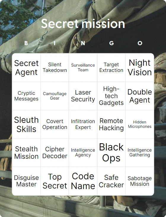 Secret mission bingo card template
