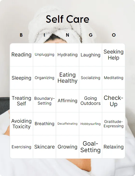 Self Care bingo card