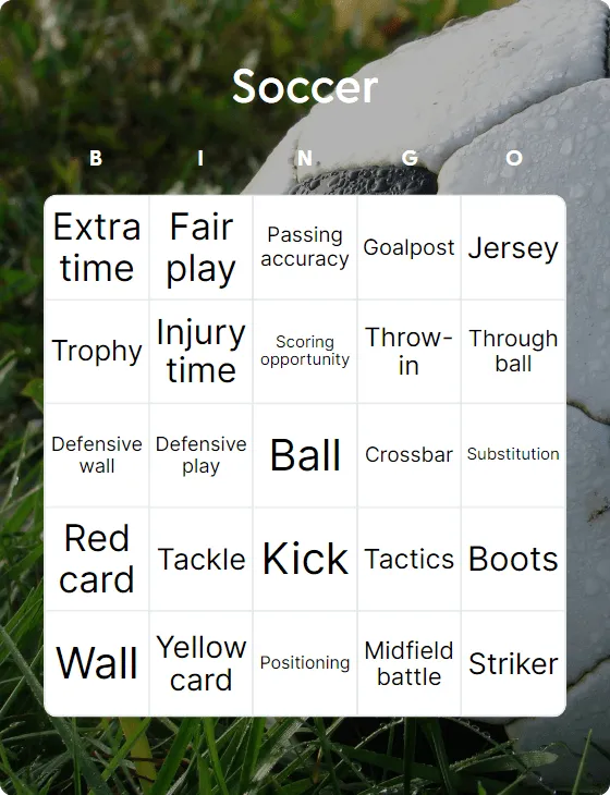 Soccer bingo card template