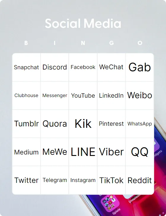 Social Media bingo card template