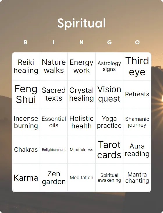 Spiritual bingo card