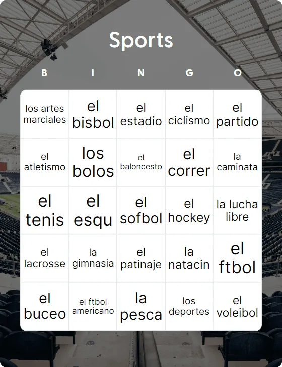 Sports  bingo card template