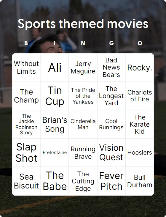 Sports themed movies bingo card