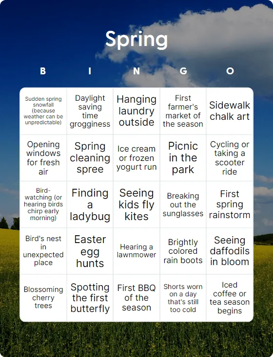 Spring bingo card