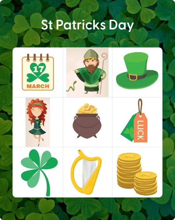 St Patricks Day bingo card template