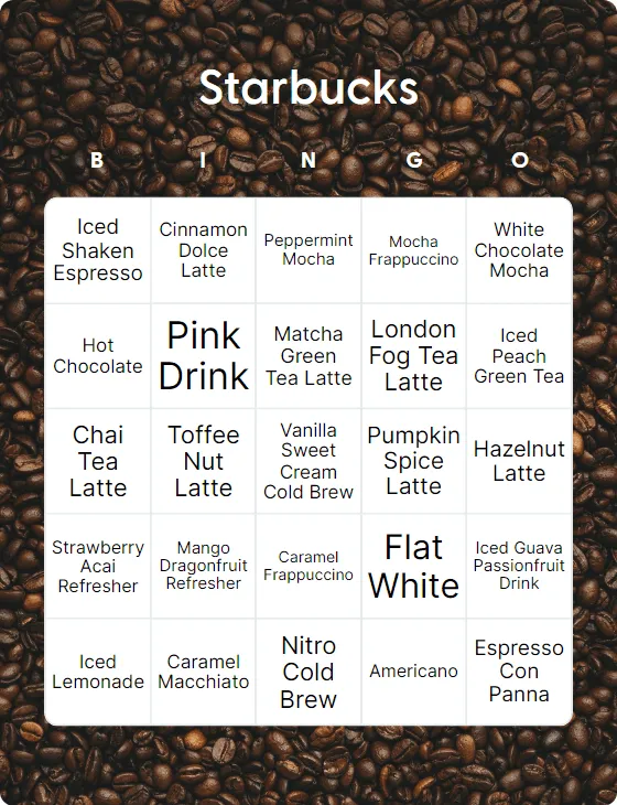 Starbucks bingo card