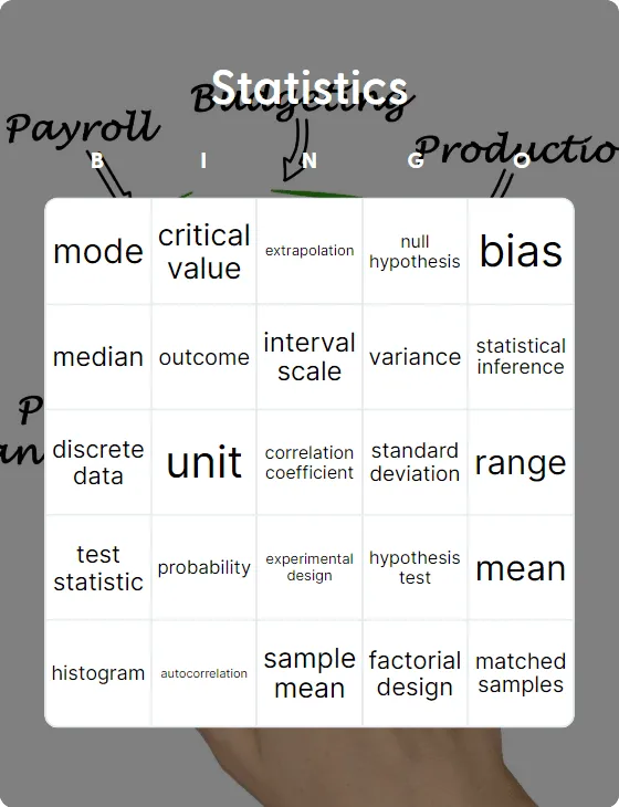 Statistics bingo card template