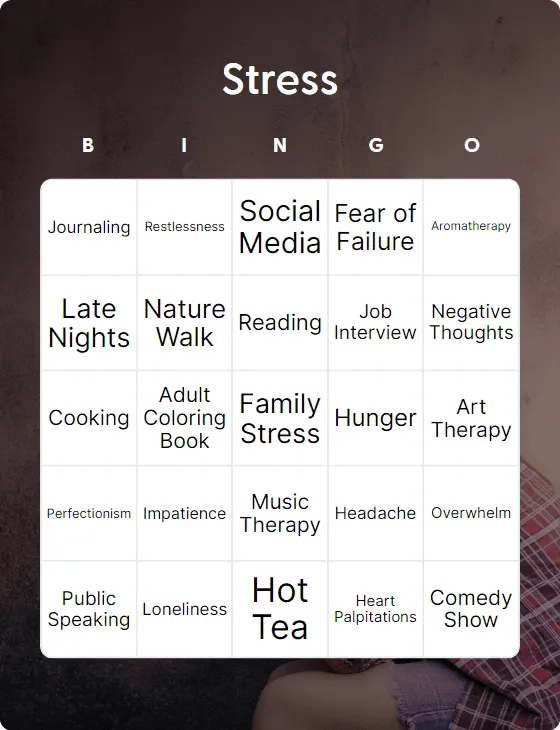Stress bingo card template