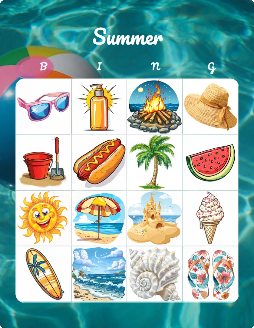 Summer bingo card