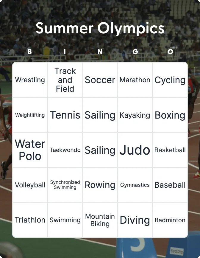 Summer Olympics bingo card template