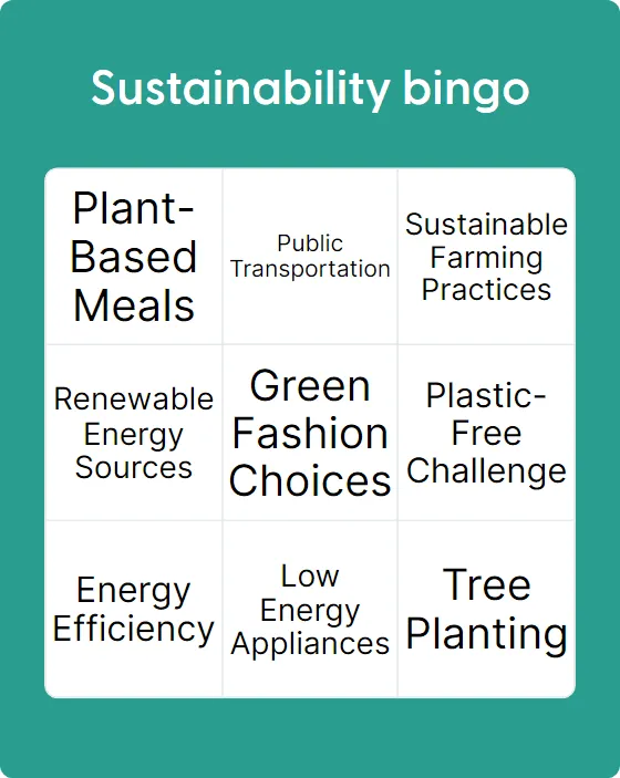 Sustainability bingo bingo card