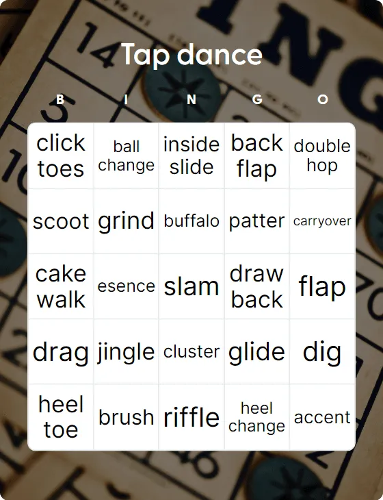 Tap dance bingo card template