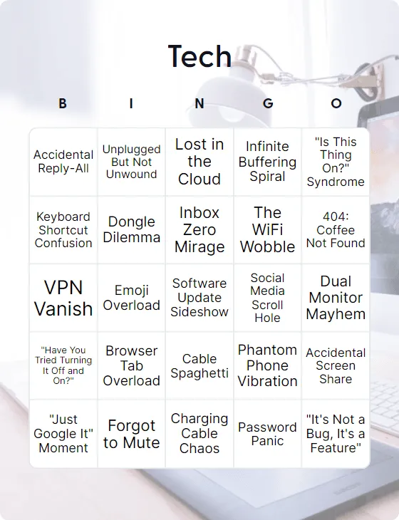Tech bingo card template