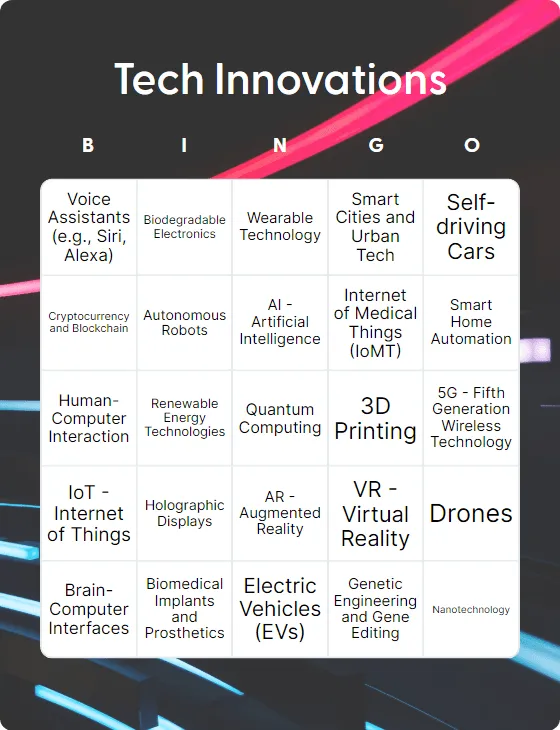 Tech Innovations bingo card