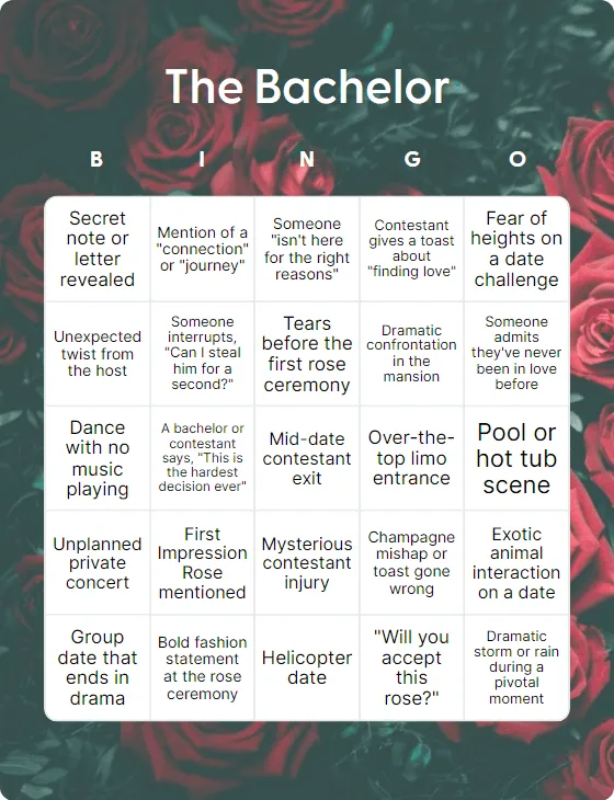 The Bachelor bingo card template