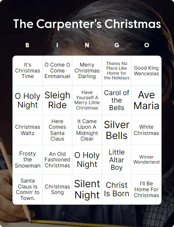 The Carpenter's Christmas bingo card