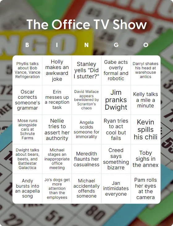 The Office TV Show bingo card