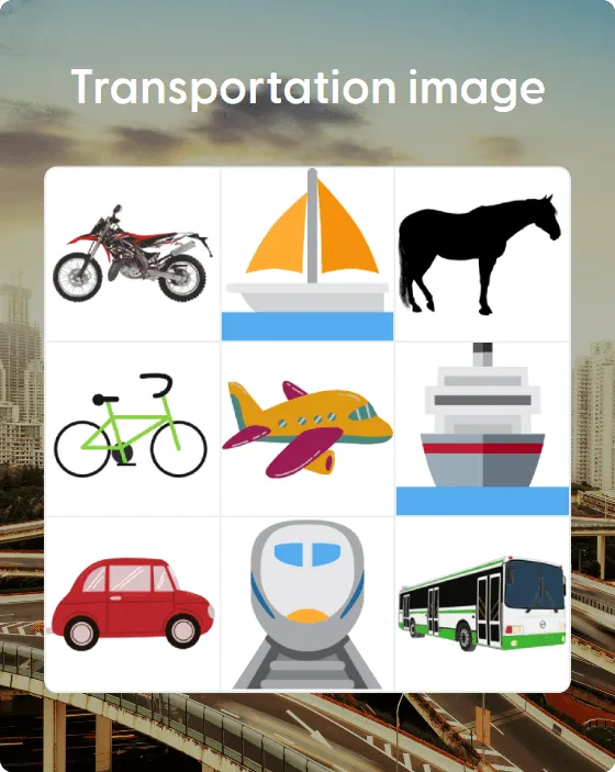 Transportation image bingo card template
