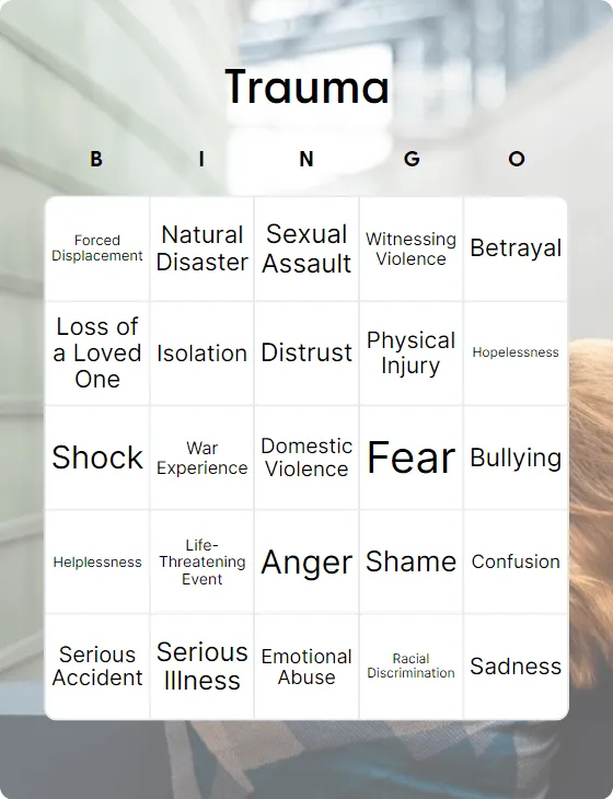 Trauma bingo card template