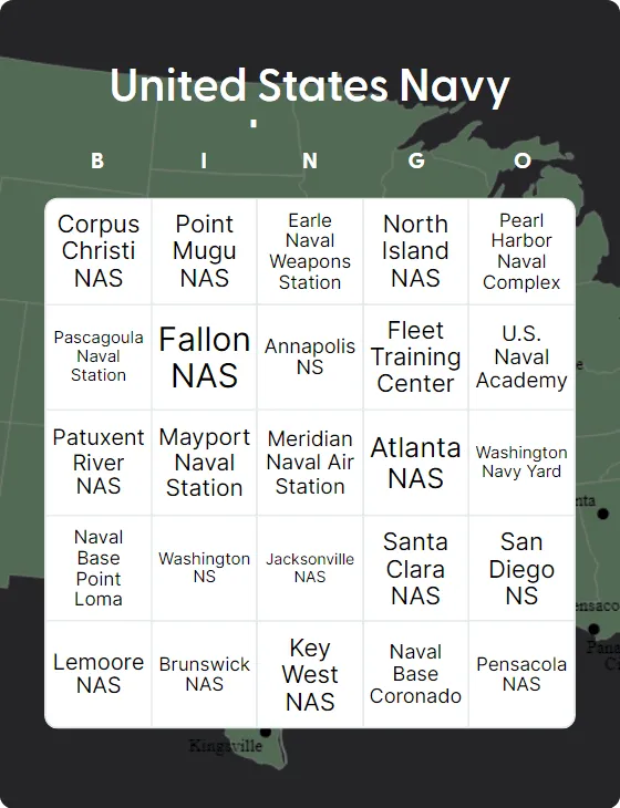 United States Navy bases bingo card template