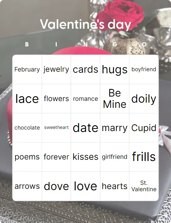 Valentine's day bingo card
