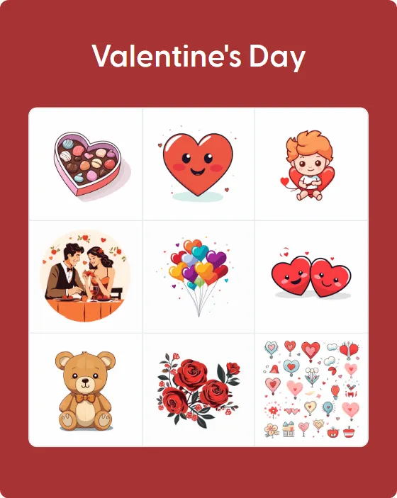 Valentine's Day bingo card