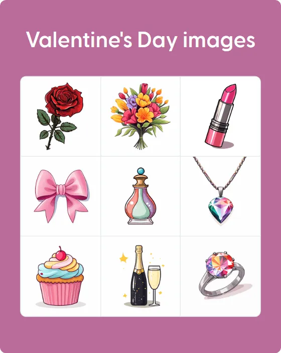 Valentine's Day images bingo card