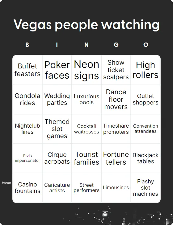 Vegas people watching bingo card