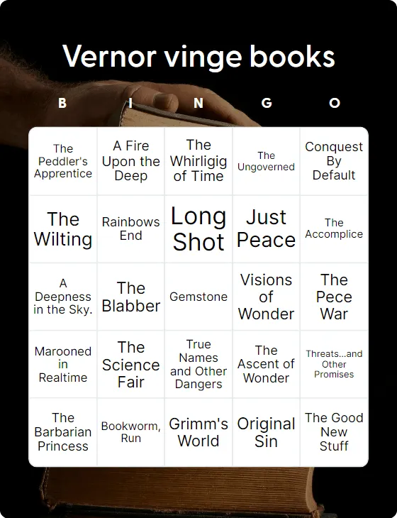 Vernor vinge books bingo card template