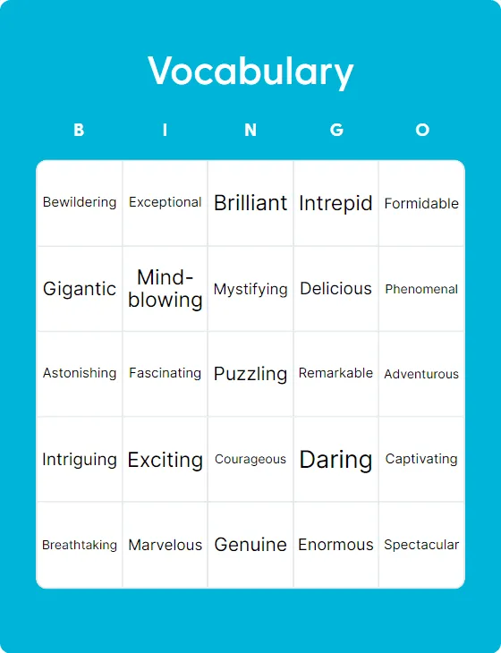 Vocabulary bingo card template
