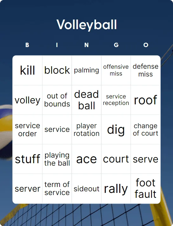 Volleyball bingo card template
