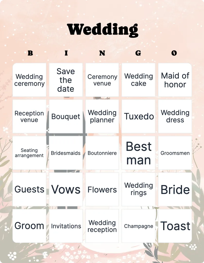 Wedding bingo card template