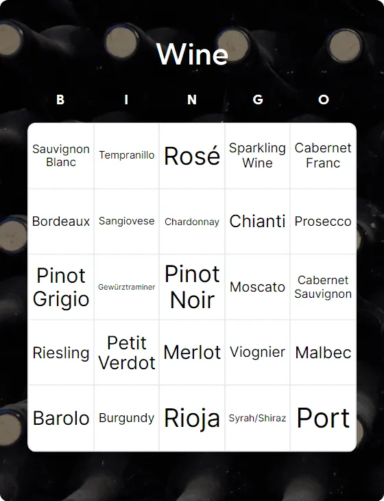 Wine bingo card