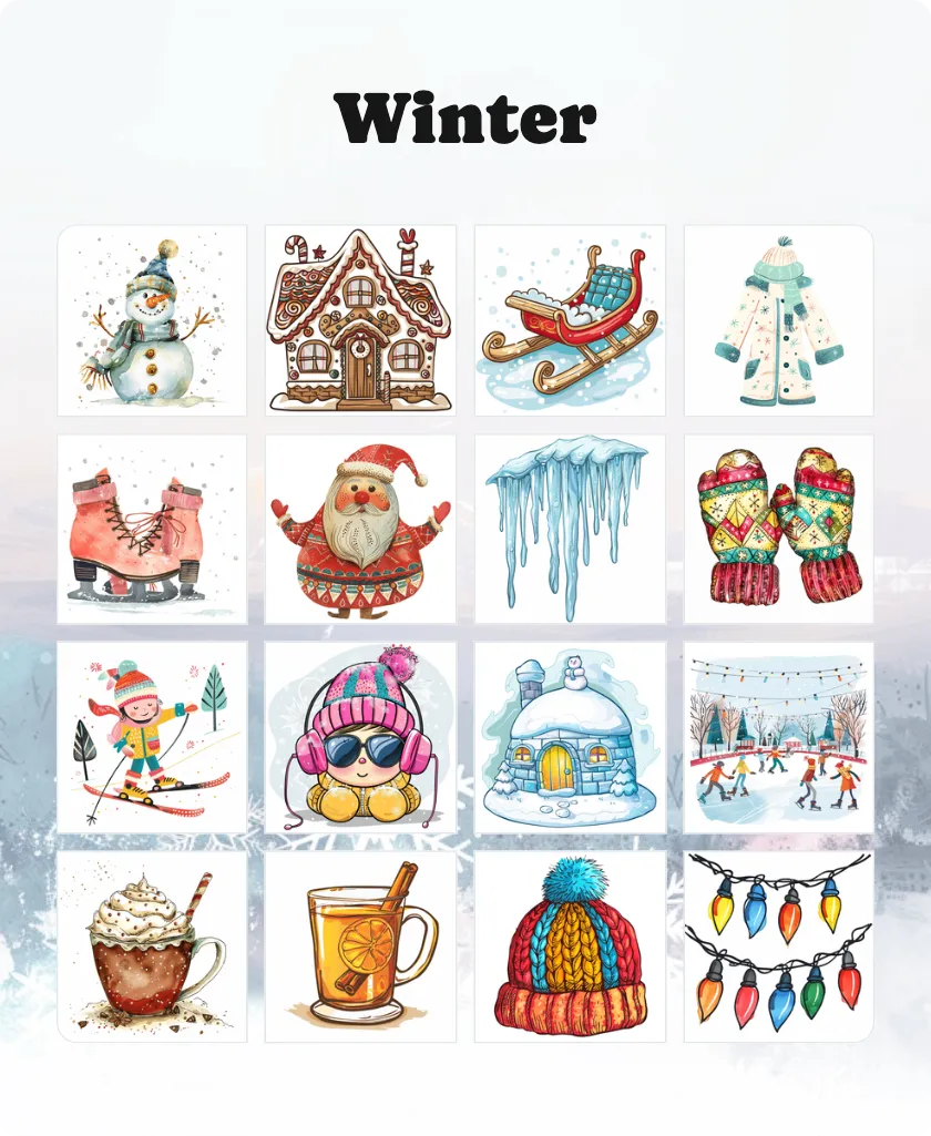 Winter bingo card template