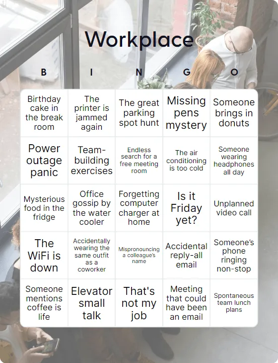 Workplace  bingo card template
