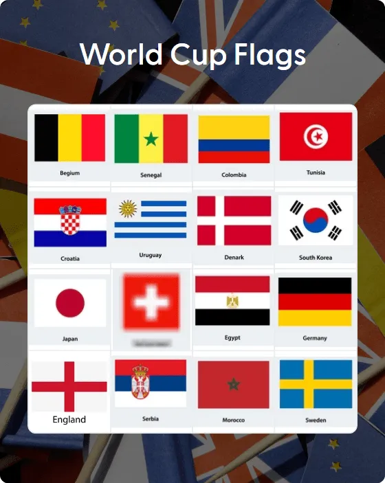 World Cup Flags bingo card