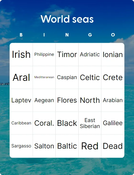 World seas bingo card template